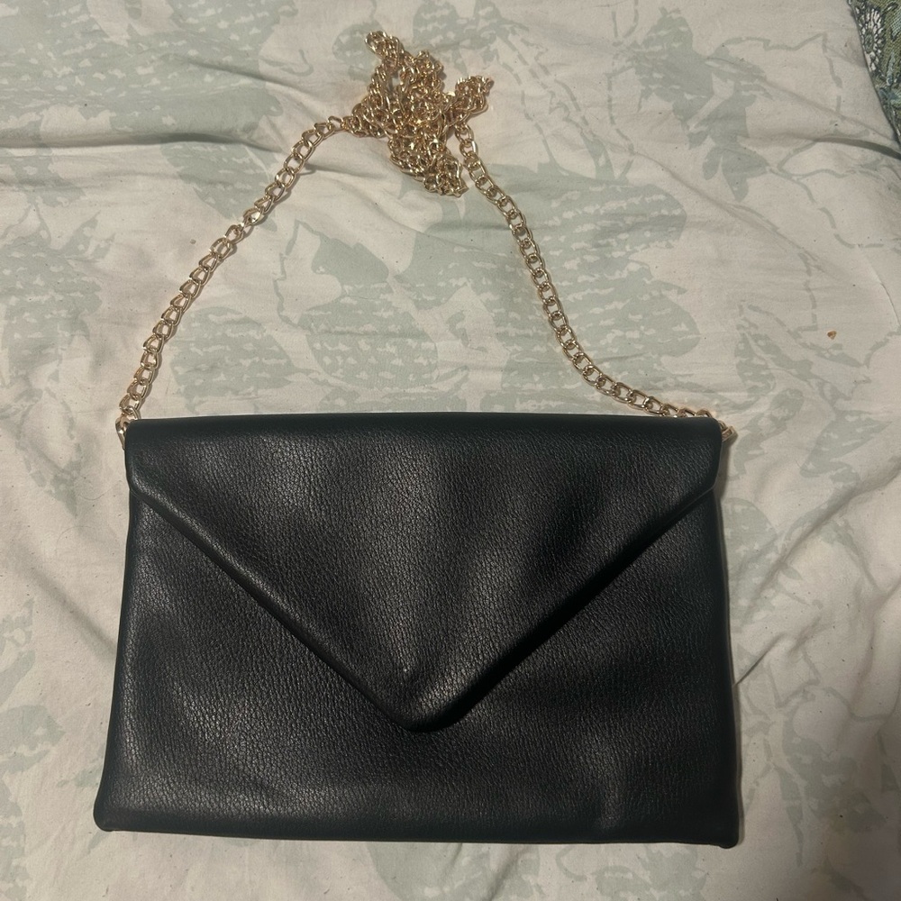 a new day Black Envelope Clutch with Gold Chain
